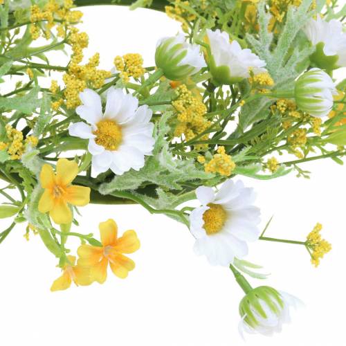 Floristik24 Ghirlanda di fiori con anemoni di legno bianchi, gialli Ø30cm