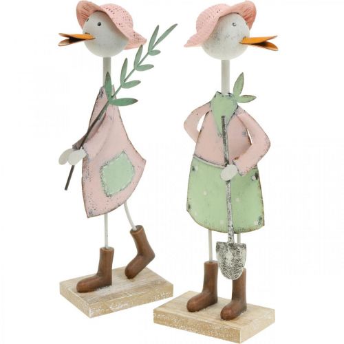 Floristik24 Cicogna con pala, uccello in metallo con ramo, uccello decorativo, figura da giardino, decorazione in metallo H26/28cm set di 2