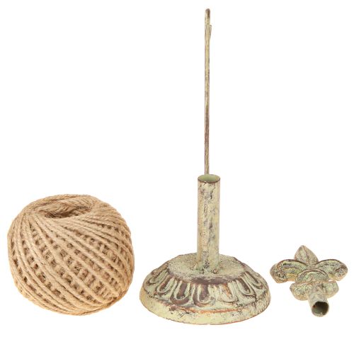 Prodotto Porta rocchetto antico decorativo in metallo con giglio e juta 20,5 cm