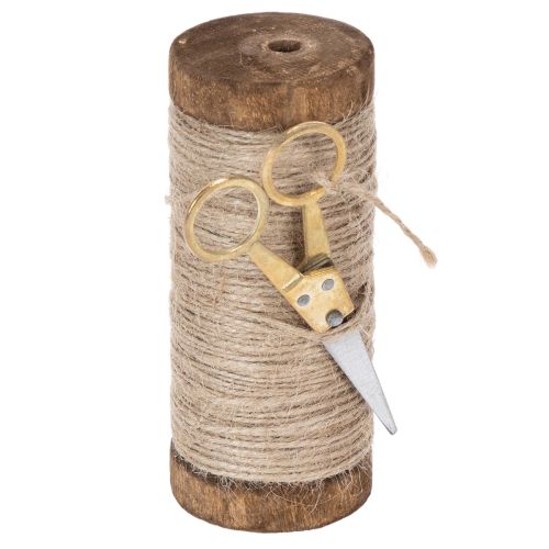 Floristik24 Rocchetto di filo con forbici decorative Ø6,5cm H15cm 2 pezzi Stile vintage