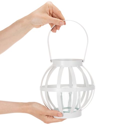 Lanterna da giardino, in metallo e vetro, portacandele sospeso, bianca, Ø18,5 cm | Floristik24.it