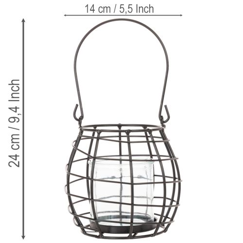 Lanterna da giardino in metallo nero con luce a vento, Ø14cm H12.5cm | Floristik24.it