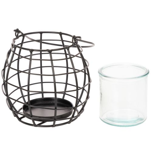 Lanterna da giardino in metallo nero con luce a vento, Ø14cm H12.5cm | Floristik24.it