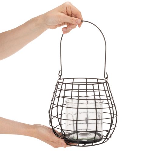 Lanterna da giardino con portacandele in vetro, nera, Ø20cm, H18.5cm | Floristik24.it