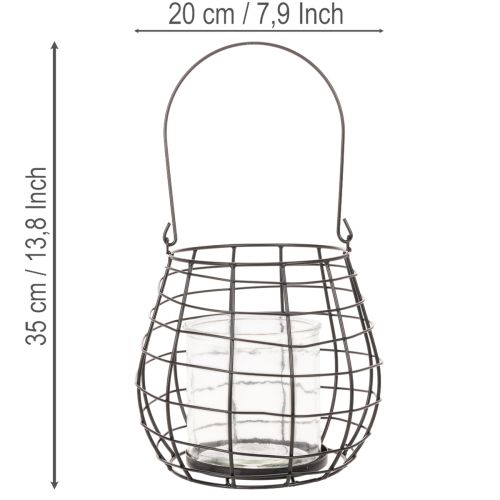 Lanterna da giardino con portacandele in vetro, nera, Ø20cm, H18.5cm | Floristik24.it