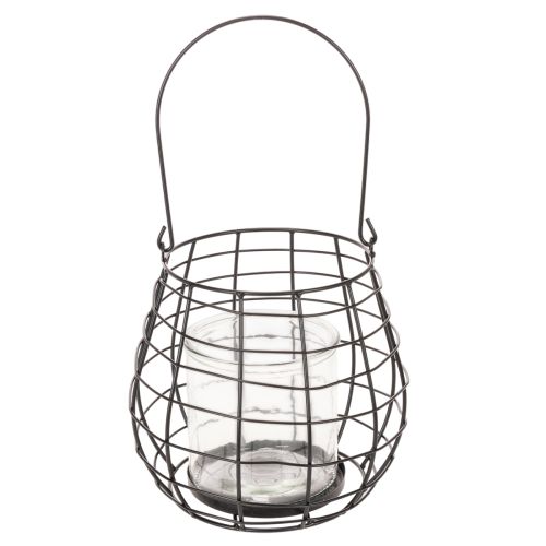 Lanterna da giardino con portacandele in vetro, nera, Ø20cm, H18.5cm | Floristik24.it
