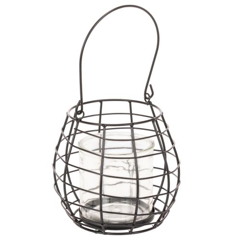 Lanterna da giardino con manico, nera, portacandele in vetro, Ø17cm, H15cm acquistare | Floristik24.it