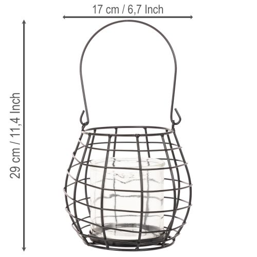 Lanterna da giardino con manico, nera, portacandele in vetro, Ø17cm, H15cm | Floristik24.it