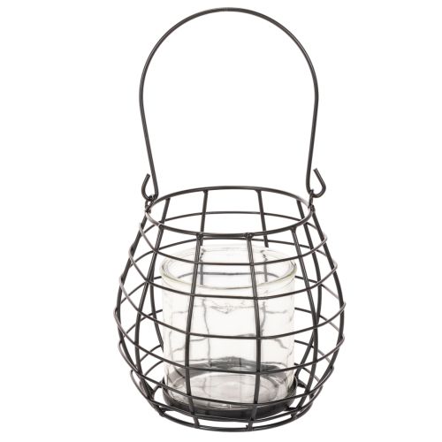 Lanterna da giardino con manico, nera, portacandele in vetro, Ø17cm, H15cm | Floristik24.it