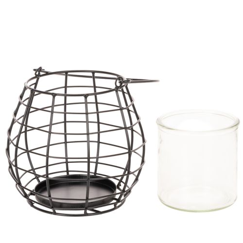 Lanterna da giardino con manico, nera, portacandele in vetro, Ø17cm, H15cm | Floristik24.it