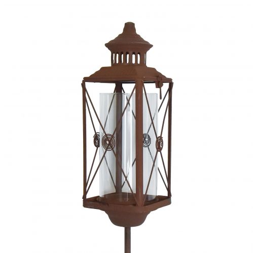 Lanterna da giardino in metallo decorativo effetto ruggine 12 cm x 12 cm x 135 cm