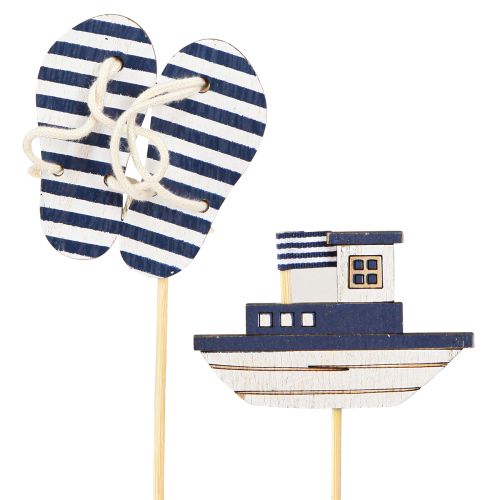 Prodotto Paletto Da Giardino Infradito In Legno Marittimo Barca Blu Bianco 8cm 12 pz
