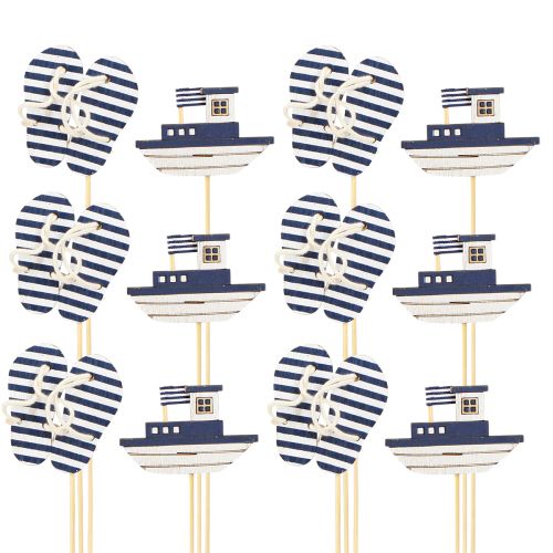 Prodotto Paletto Da Giardino Infradito In Legno Marittimo Barca Blu Bianco 8cm 12 pz