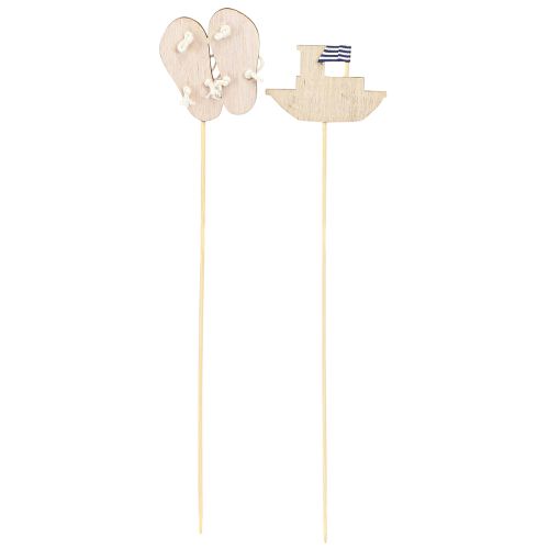 Prodotto Paletto Da Giardino Infradito In Legno Marittimo Barca Blu Bianco 8cm 12 pz