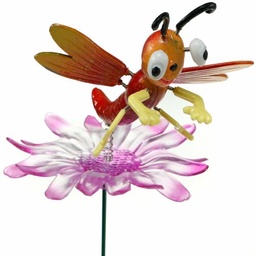 Floristik24 Palo da Giardino Libellula su Fiore con Molla in Metallo Arancio, Rosa H74cm