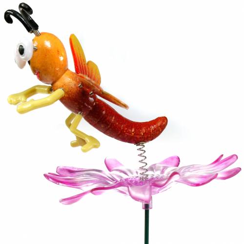 Floristik24 Palo da Giardino Libellula su Fiore con Molla in Metallo Arancio, Rosa H74cm