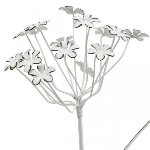 Floristik24 Spina da giardino fiore, decorazione da giardino, spina per piante in metallo shabby chic bianco, argento L52cm Ø10cm 2pz