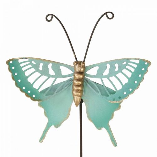 Floristik24 Paletto da giardino Farfalla in metallo turchese oro 12×10/46cm