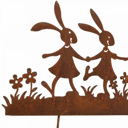 Floristik24 Paletto da giardino ruggine Pasqua, palo per fiori coniglio in metallo L40cm