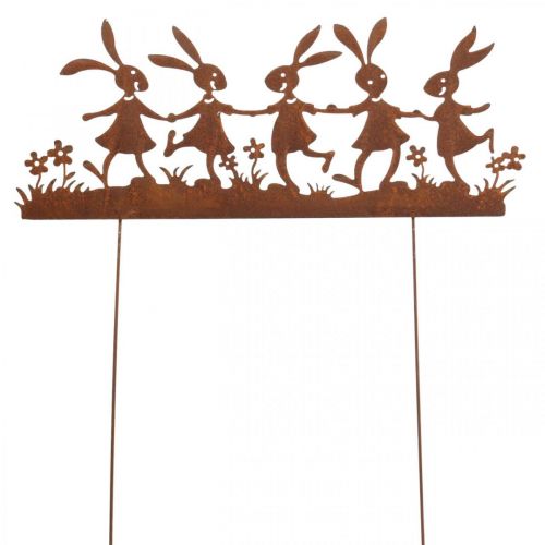 Floristik24 Paletto da giardino ruggine Pasqua, palo per fiori coniglio in metallo L40cm