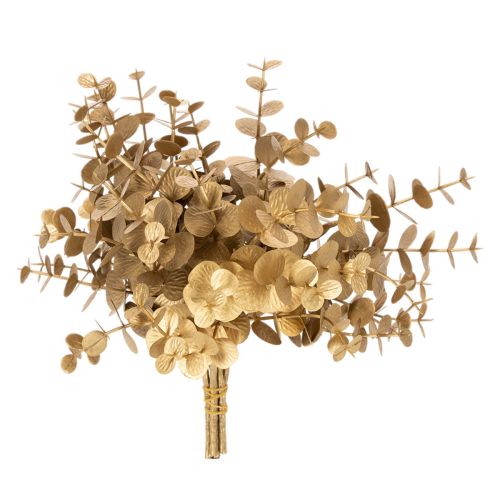 Pianta di eucalipto artificiale, ramo decorativo color oro per decorazione da tavola, 24 cm