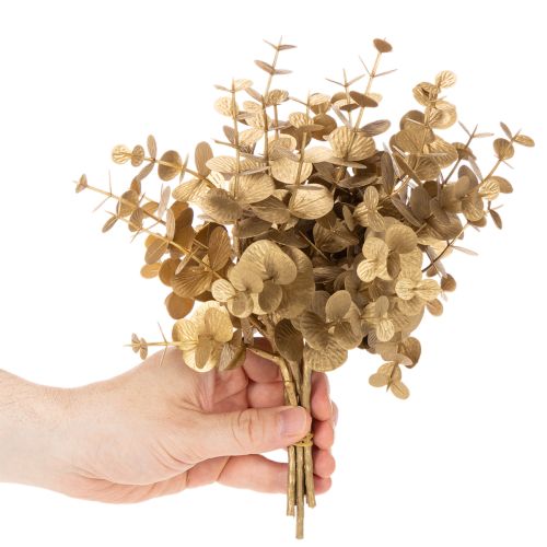 Pianta di eucalipto artificiale, ramo decorativo color oro per decorazione da tavola, 24 cm | Floristik24.it