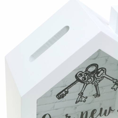 Floristik24 Scatola risparmio &quot;La nostra nuova casa&quot; legno vetro bianco 15x7cm H18cm