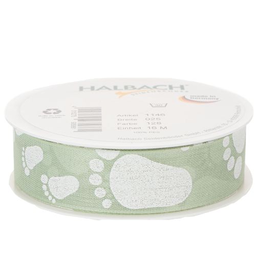Prodotto Nastro regalo per battesimo, decorazione piedini neonato, verde, 25 mm, 16 m