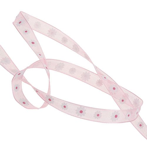 Floristik24 Nastro regalo rosa con fiore 10mm 20m