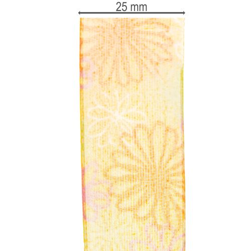 Prodotto Nastro regalo in organza con motivo floreale, giallo/arancione, 25 mm x 18 m