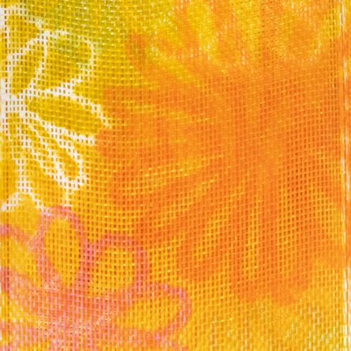 Prodotto Nastro regalo in organza con motivo floreale, giallo/arancione, 25 mm x 18 m