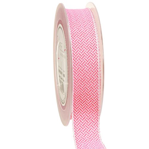 Prodotto Nastro regalo con motivo a spina di pesce nastro bianco rosa 25 mm 15 m