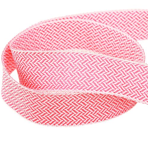 Prodotto Nastro regalo con motivo a spina di pesce nastro bianco rosa 25 mm 15 m