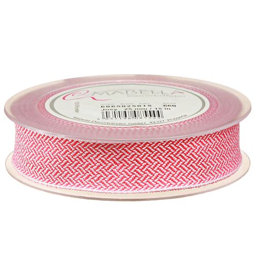 Prodotto Nastro regalo con motivo a spina di pesce nastro bianco rosa 25 mm 15 m