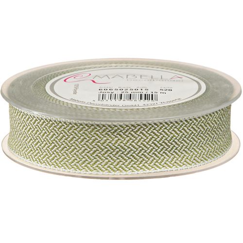 Prodotto Nastro regalo motivo a spina di pesce nastro decorativo bianco verde 25 mm 15 m