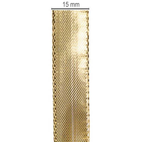 Nastro regalo dorato con bordo in filo metallico, largo 15 mm, lungo 25 m. | Floristik24.it
