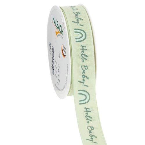 Floristik24 Nastro regalo Hello Baby, nastro decorativo verde, 25 mm, 16 m