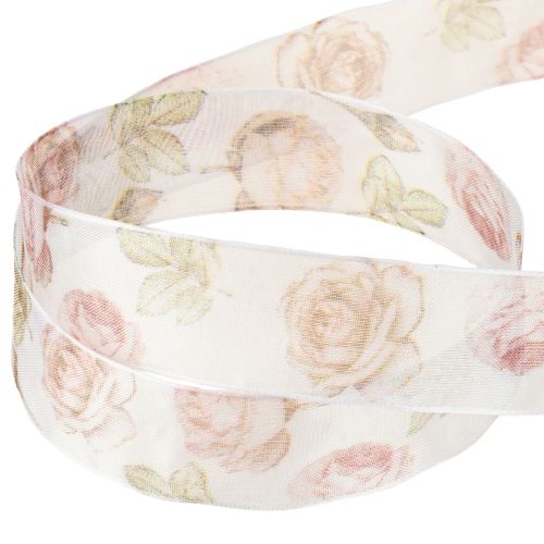 Prodotto Nastro regalo rose nastro di organza con fiori 25mm 20m