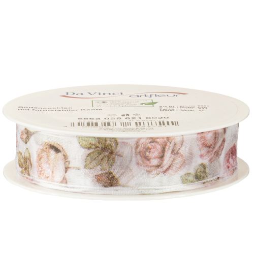 Prodotto Nastro regalo rose nastro di organza con fiori 25mm 20m