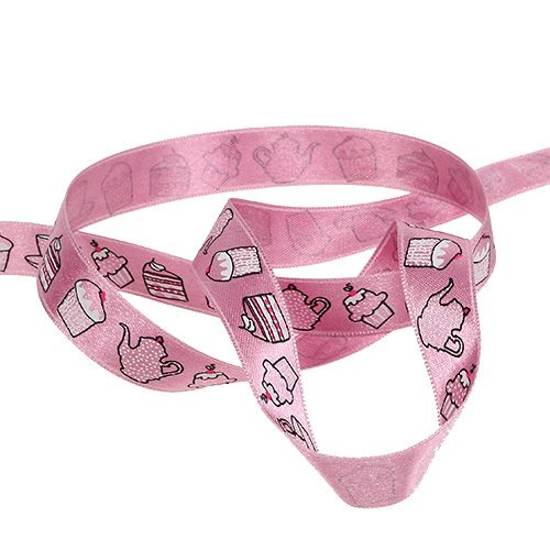 Floristik24 Nastro regalo motivo torta rosa 15mm 20m