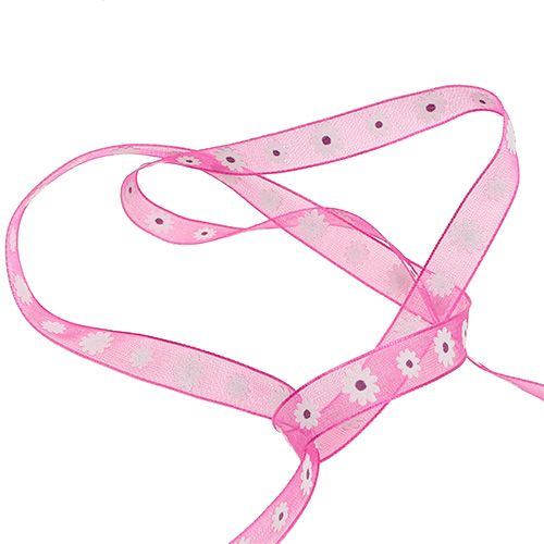 Floristik24 Nastro regalo rosa con fiore 10mm 20m