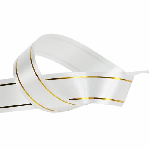 Prodotto Nastro regalo 2 strisce dorate su bianco 19 mm 100 m