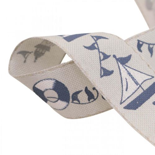 Floristik24 Nastro regalo nastro tessuto decorazione marittima blu, grigio 25mm 18m