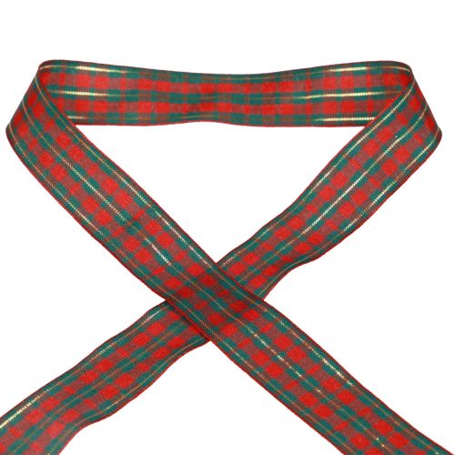Floristik24 Nastro regalo nastro in tessuto a quadretti rosso verde scozzese 25mm 20m