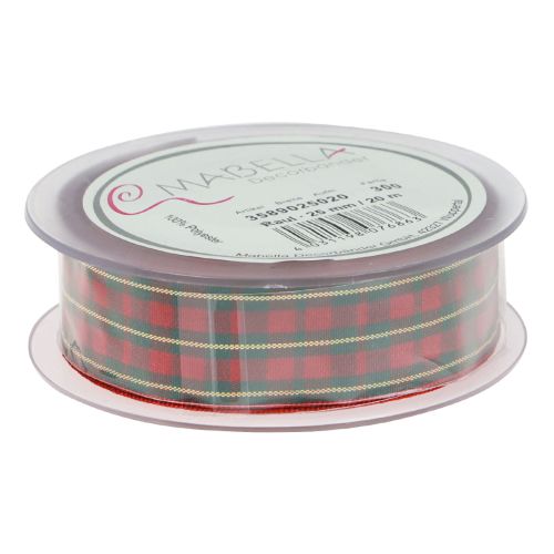 Floristik24 Nastro regalo nastro in tessuto a quadretti rosso verde scozzese 25mm 20m