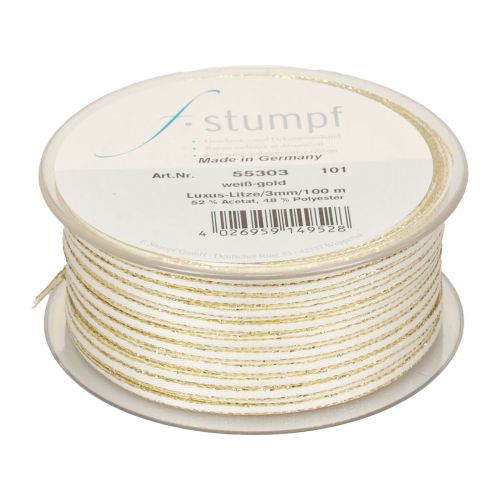 Floristik24 Nastro regalo nastro di seta nastro intrecciato oro bianco 3 mm 100 m