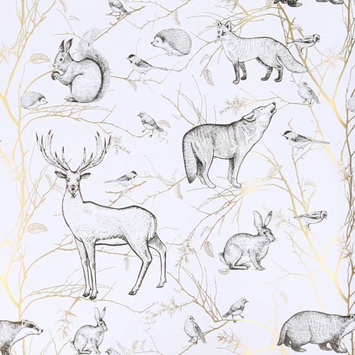Prodotto Carta da regalo animali bianco grigio oro autunno inverno 200 cm