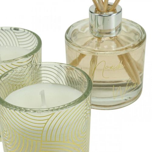 Set regalo candele profumate profumate per ambienti in un bicchiere al profumo di vaniglia