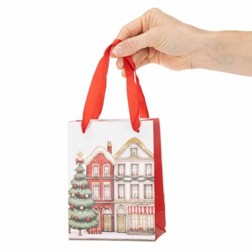 Sacchetto regalo natalizio con casette e albero di Natale, 16 cm, 2 pezzi | Floristik24.it