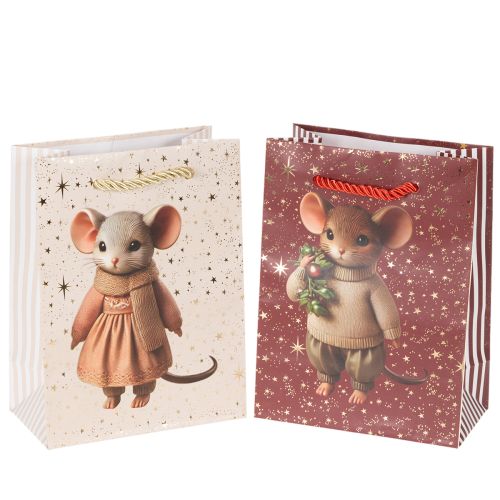 Sacchetto regalo natalizio con motivo a topo, 16 cm, 2 pezzi